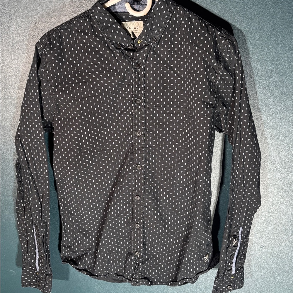 Blend Men’s  Navy Diamond Dot Button Up Long Sleeve Shirt Size Large